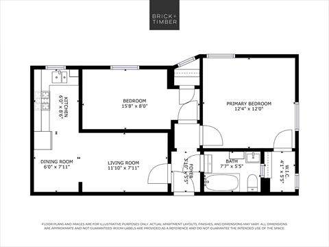 Floor plan for 2 beds, 1 bath, 546 sqft